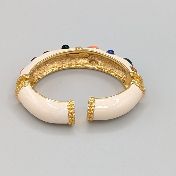 Kenneth Jay Lane Jeweled Enamel Double Hinged Cuff Bracelet - Picture 8 of 13